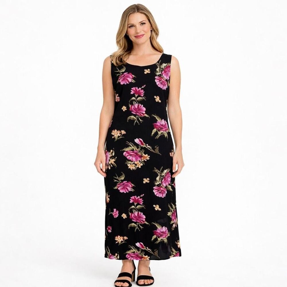 Floral Maxi Dress16 Pink Flowers Boho Romantic Festival Cottagecore Workwear